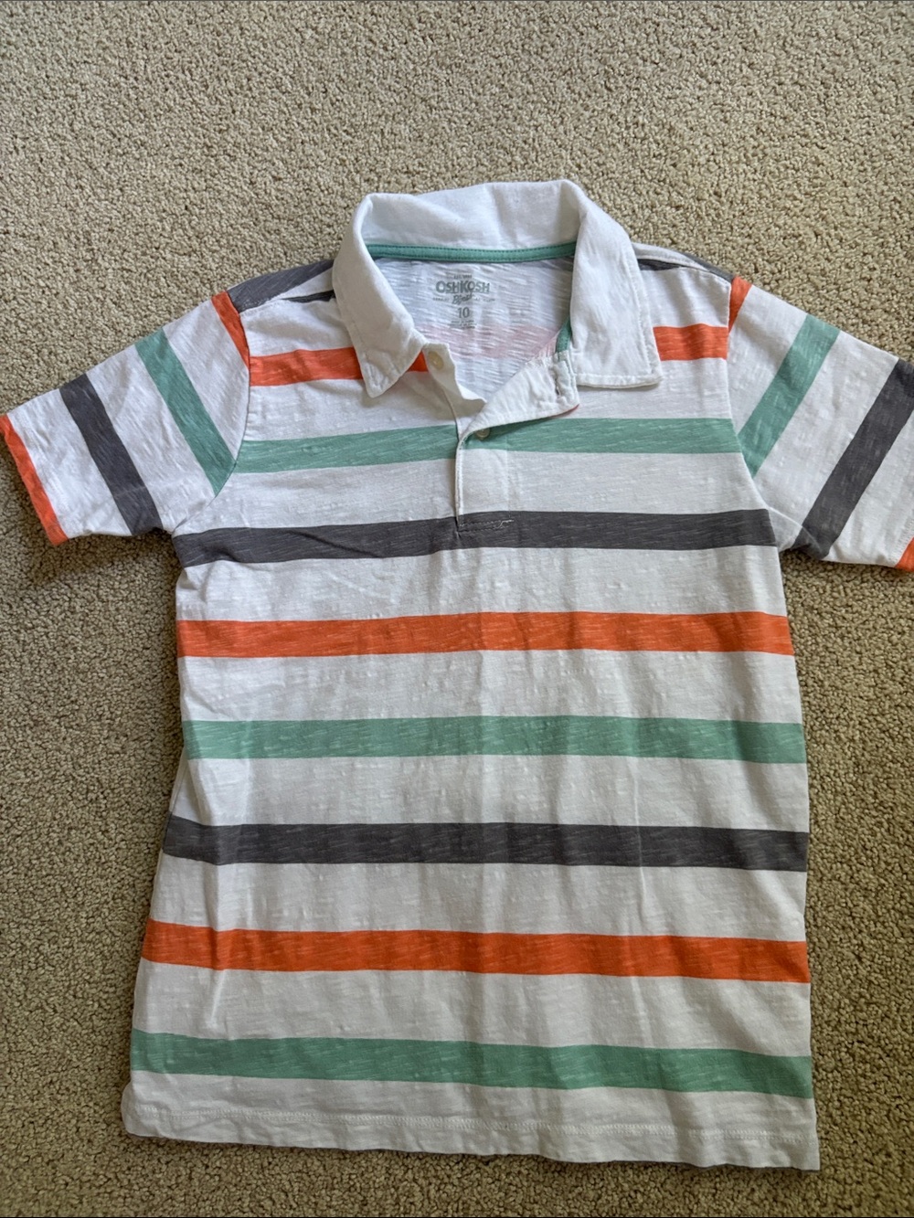 OshKosh B'gosh White Polo with Orange, Green & Gray Stripes
